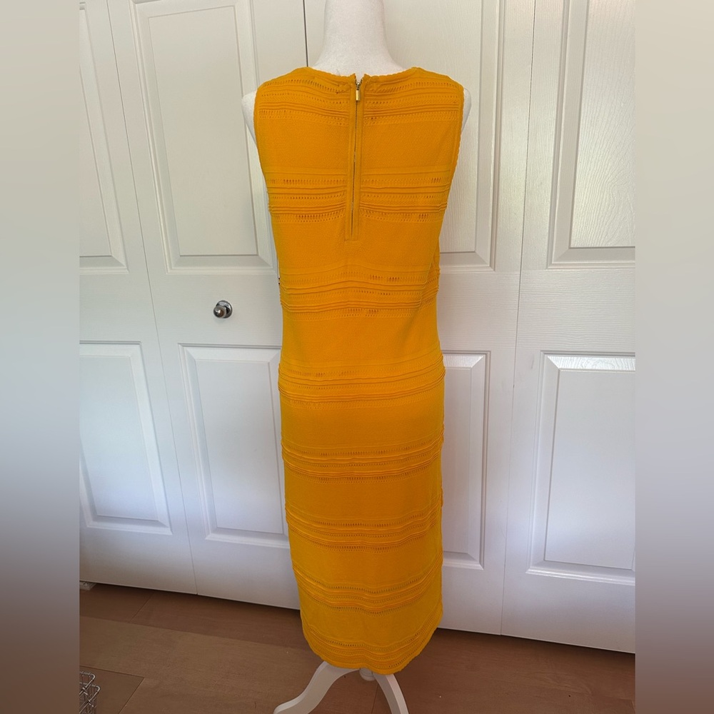 New York & Company Yellow Ribbed Scoop Neck Midi Dress - Picture 4 of 9